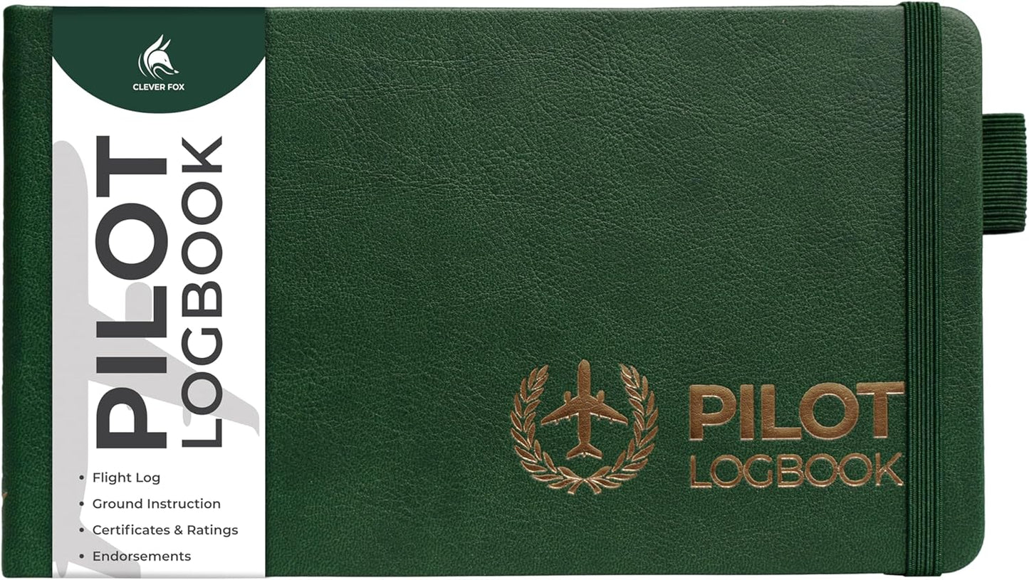 Clever Fox Cuaderno de registro piloto – Diario de registro de vuelo de tapa dura para pilotos profesionales y estudiantes – Libro de registro de aviones, regalos de aviación y equipo (verde radar)