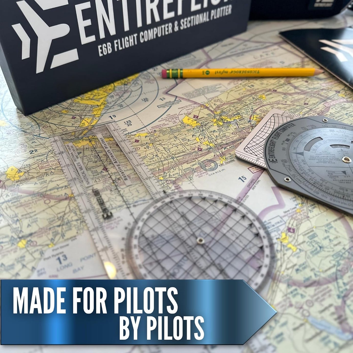 EntireFlight - Computadora de vuelo, trazador de aviación y caja manual E6B - Accesorios esenciales para piloto y herramientas de aviación para su bolsa de vuelo - Uso con gráficos seccionales IFR VFR - Calculadora de vuelo