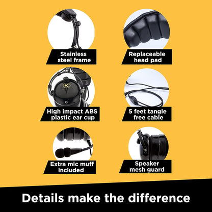 KORE AVIATION KA-1 - Auriculares de aviación general para pilotos, compatibilidad mono y estéreo, reducción pasiva de ruido, micrófono con cancelación de ruido, sellos de gel para los oídos, diadema