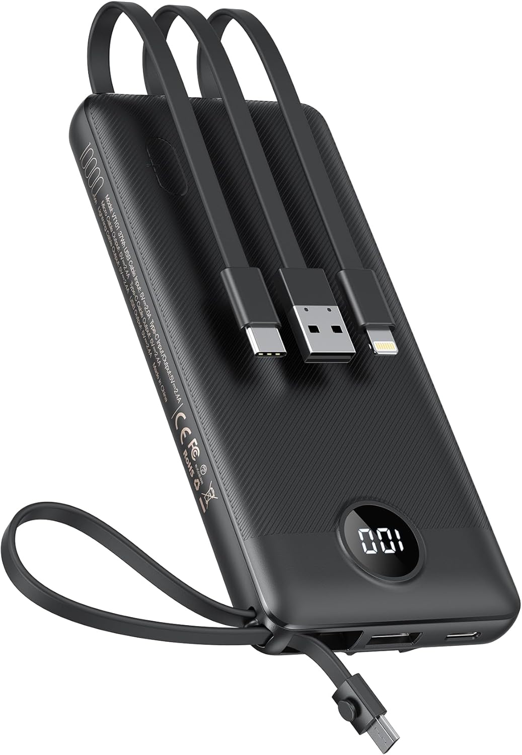 VEEKTOMX Cargador portátil con cables integrados, cargador de batería de 10000 mAh para iPhone, carga rápida, USB C, paquete de baterías esenciales de viaje, compatible con iPhone 17/16/15/14, Samsung