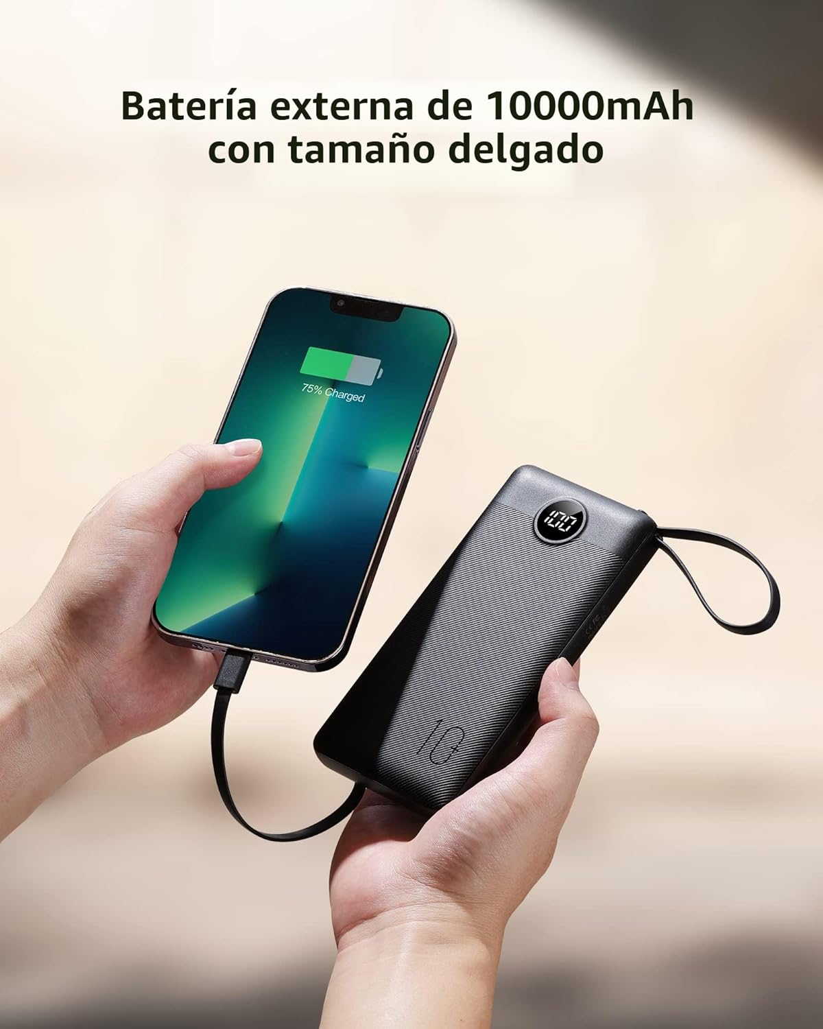 VEEKTOMX Cargador portátil con cables integrados, cargador de batería de 10000 mAh para iPhone, carga rápida, USB C, paquete de baterías esenciales de viaje, compatible con iPhone 17/16/15/14, Samsung