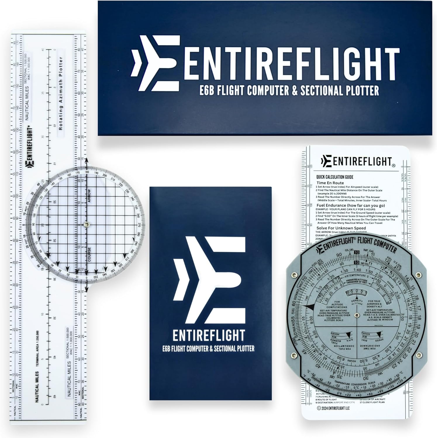 EntireFlight - Computadora de vuelo, trazador de aviación y caja manual E6B - Accesorios esenciales para piloto y herramientas de aviación para su bolsa de vuelo - Uso con gráficos seccionales IFR VFR - Calculadora de vuelo