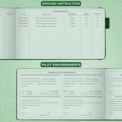 Clever Fox Cuaderno de registro piloto – Diario de registro de vuelo de tapa dura para pilotos profesionales y estudiantes – Libro de registro de aviones, regalos de aviación y equipo (verde radar)