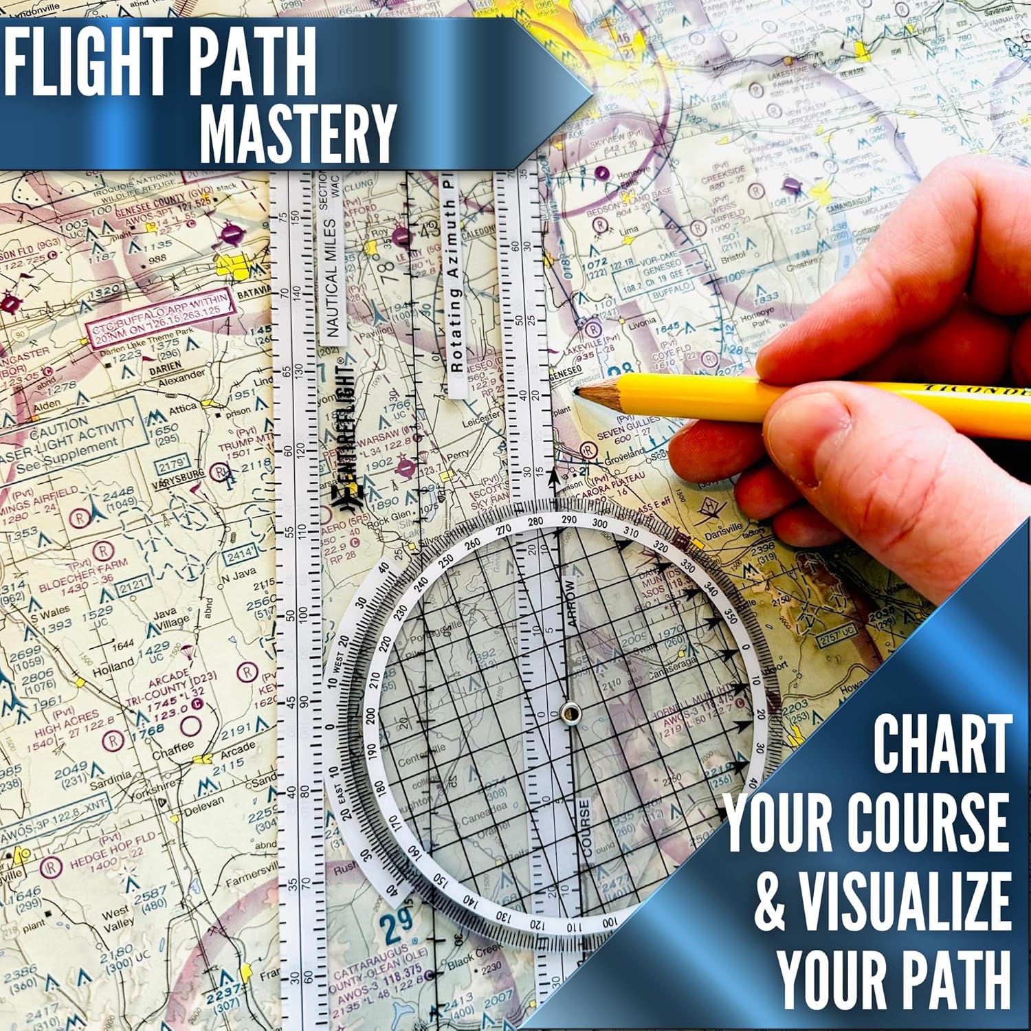EntireFlight - Computadora de vuelo, trazador de aviación y caja manual E6B - Accesorios esenciales para piloto y herramientas de aviación para su bolsa de vuelo - Uso con gráficos seccionales IFR VFR - Calculadora de vuelo