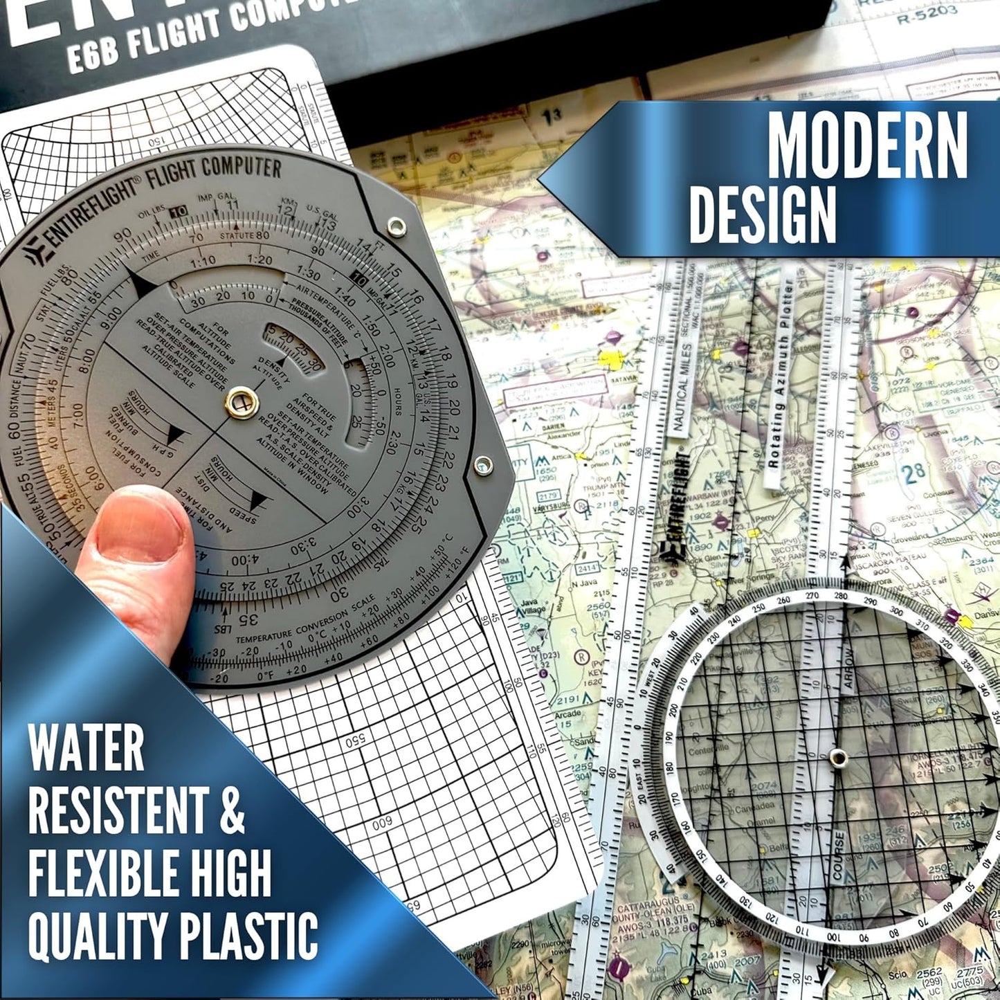 EntireFlight - Computadora de vuelo, trazador de aviación y caja manual E6B - Accesorios esenciales para piloto y herramientas de aviación para su bolsa de vuelo - Uso con gráficos seccionales IFR VFR - Calculadora de vuelo
