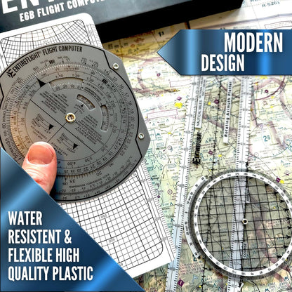 EntireFlight - Computadora de vuelo, trazador de aviación y caja manual E6B - Accesorios esenciales para piloto y herramientas de aviación para su bolsa de vuelo - Uso con gráficos seccionales IFR VFR - Calculadora de vuelo
