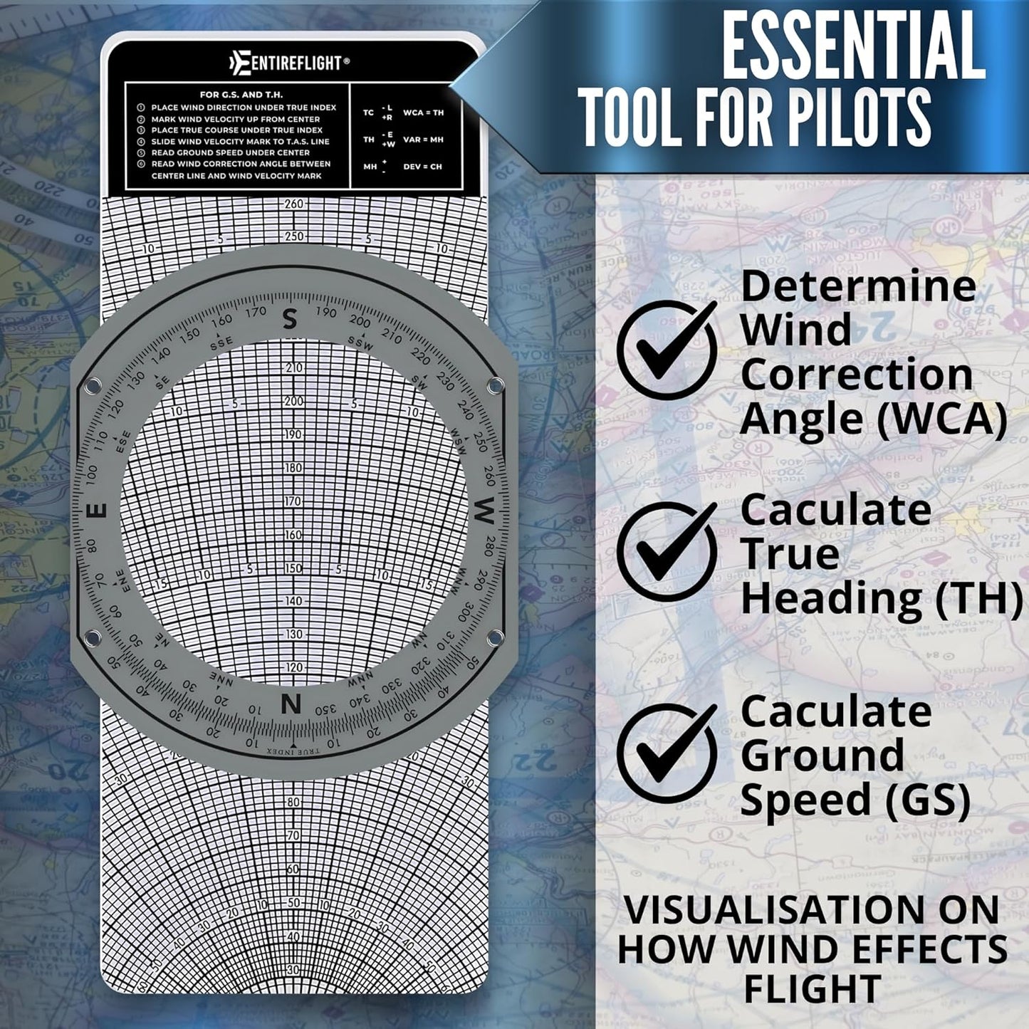 EntireFlight - Computadora de vuelo, trazador de aviación y caja manual E6B - Accesorios esenciales para piloto y herramientas de aviación para su bolsa de vuelo - Uso con gráficos seccionales IFR VFR - Calculadora de vuelo